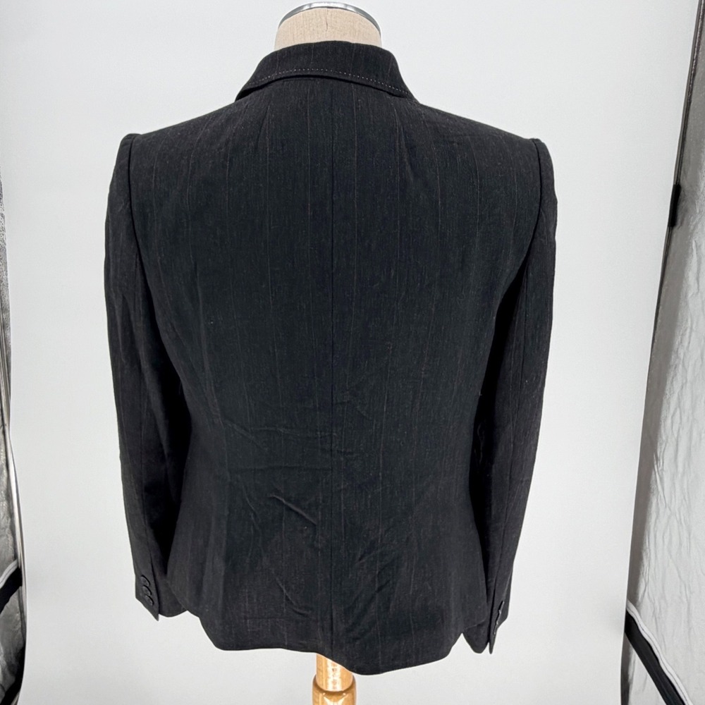 Anne Klein Blazer 14 Gray Pinstripe Single Button Contrast Stitch Notched Lapel - Picture 3 of 9